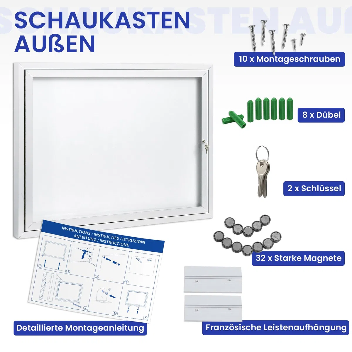 Swansea Schaukasten Außen Wetterfest, 8XA4 Alu Infokasten Plakatschaukasten, Abschließbarer, Wetterfest Aussen, Acrylglas 95x71cm