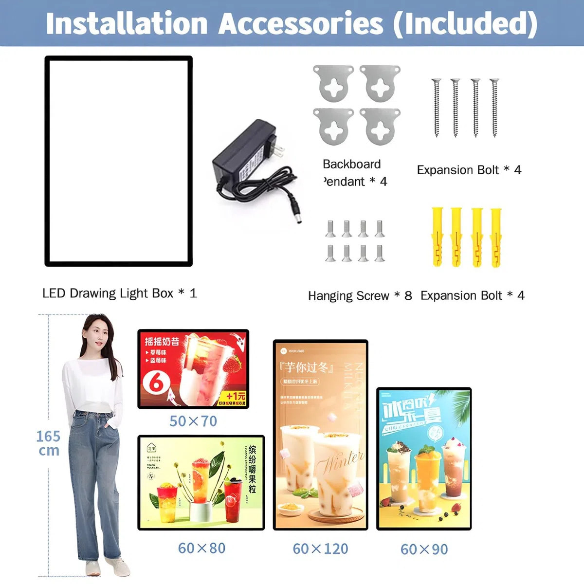 Wandmontierte LED -Leuchtkasten, LED -Poster -Menü Frame Montiert Werbeanzeige Rahmen, Ultra - Slim Temperedglas Beleuchtetes Menü -Board für Restaurants, Bars, Geschäfte, Cafés Black 30 * 120cm