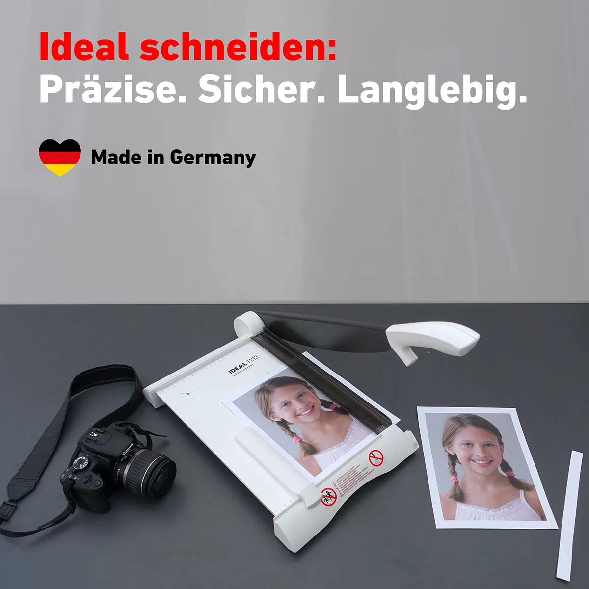 IDEAL 1133 Schneidemaschine, Hebelschneider, Papierschneider bis DIN A4, Tischgröße 250 x 340 mm, Schnittlänge 340 mm, Kapazität 15 Blatt
