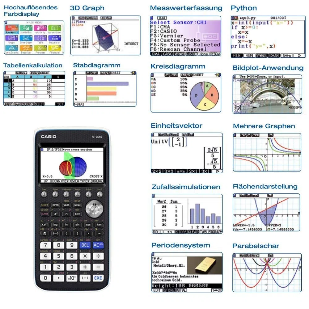 Casio FX-CG50 Grafikrechner mit hochauflösendem Farbdisplay, deutsche Menüführung