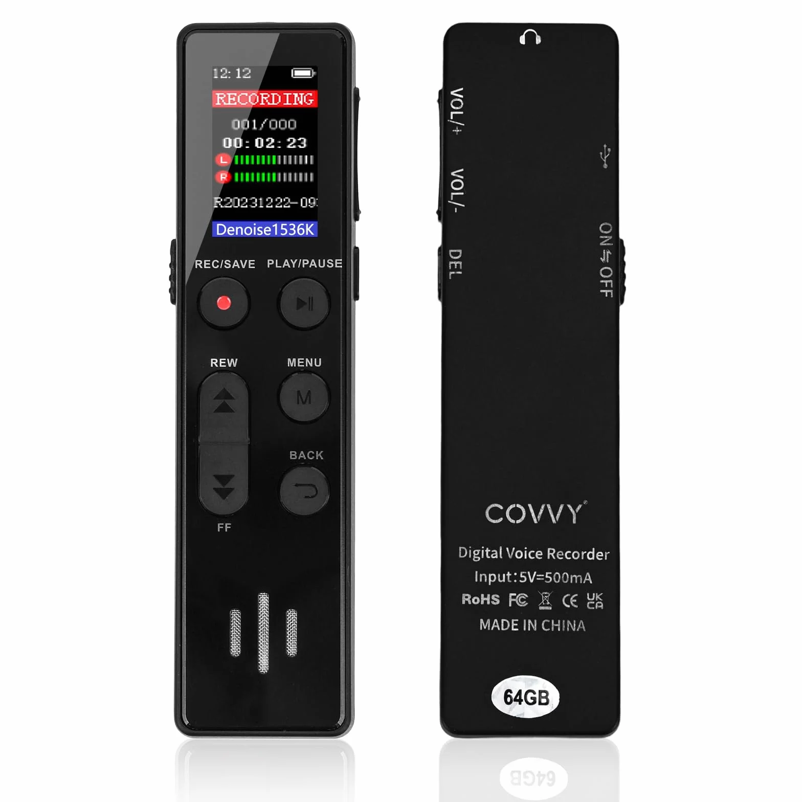 64 GB digitales Diktiergerät, COVVY Sprachaktivierter Rekorder, tragbarer Sound-Recorder mit Wiedergabe, Mini-HD-Aufnahmegeräte für Interview/Klasse/Meeting