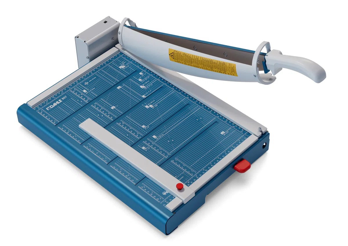 Dahle 867 Hebel-Schneidemaschine mit Sicherheitsautomatik (460 mm bis DIN A3, Schnitthöhe 3,5 mm, Metalltisch) Blau