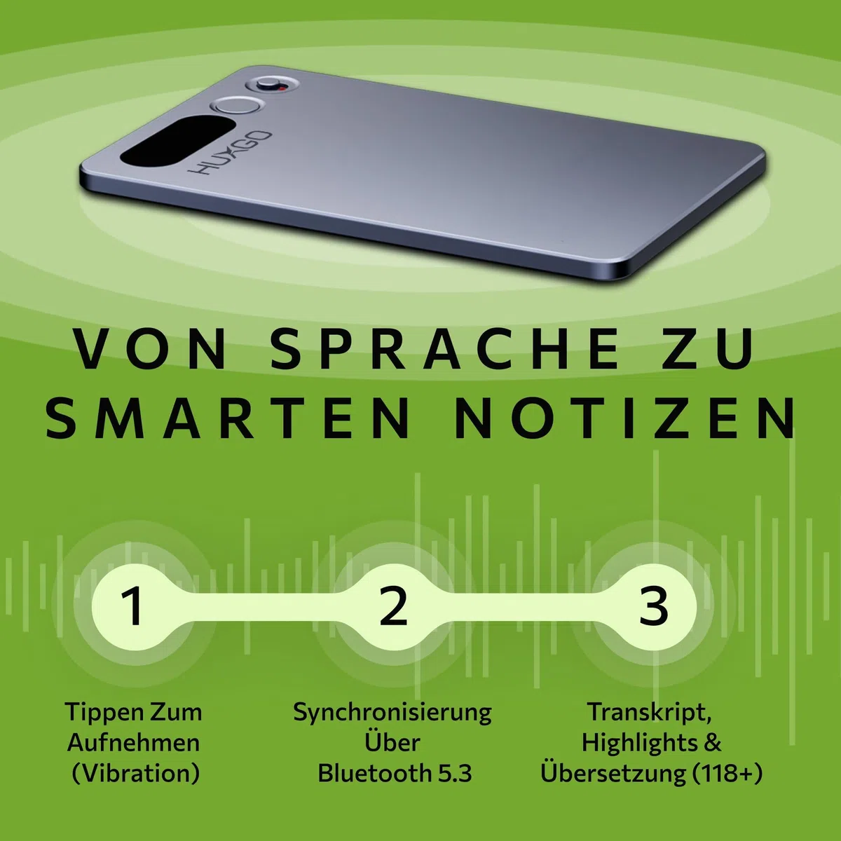AI Diktiergerät 64GB – Dual-Mikrofon Rauschunterdrückung – 35 h Akku, Bluetooth 5.3 – App mit Transkription & Übersetzung (118+ Sprachen) – Voice Recorder mit Schreibfunktion