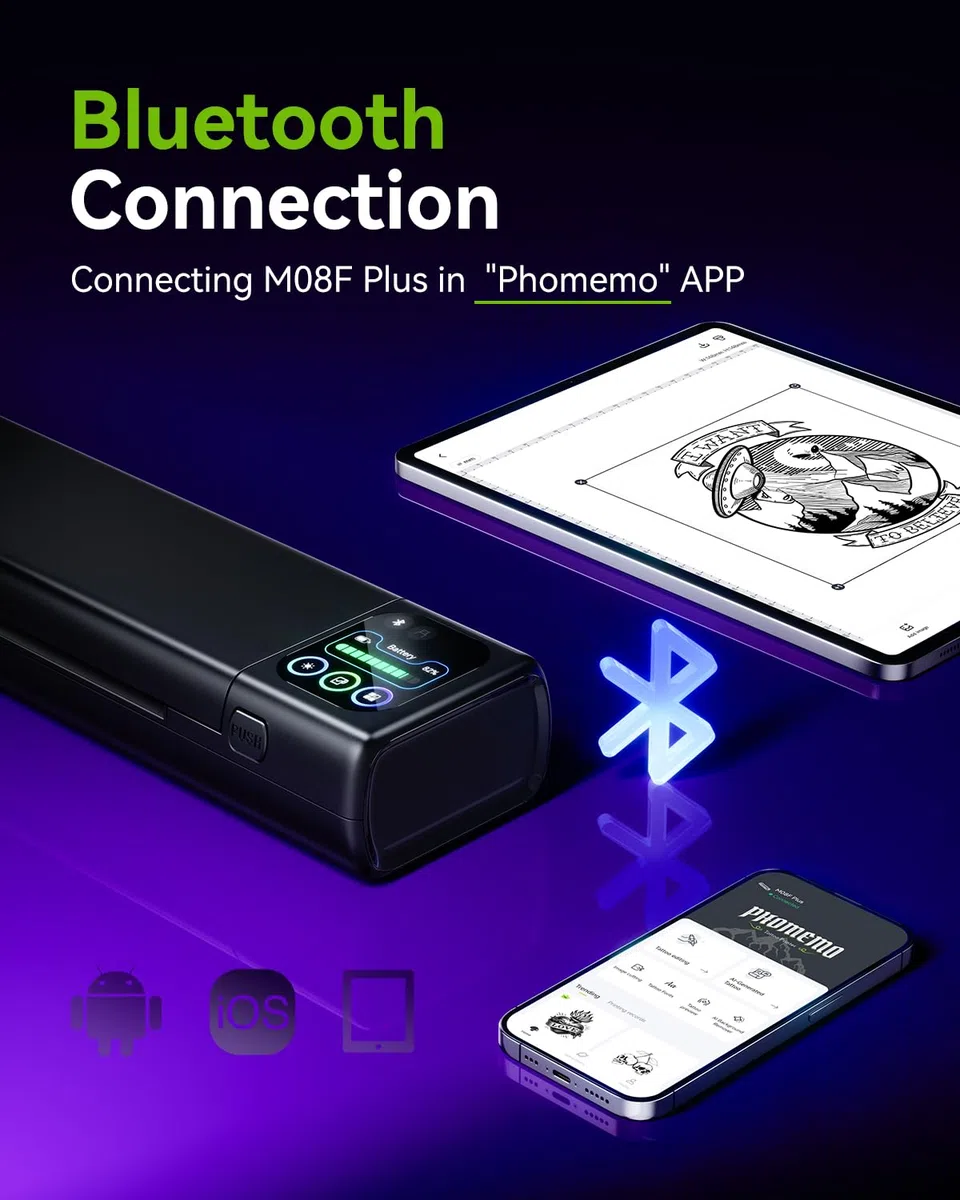 Phomemo M08F Plus Tattoo Stencil Drucker Touchscreen Thermodrucker Tattoo Bluetooth Professioneller Schablone Drucker Kopierer mit 10pcs Premium Transferpapier
